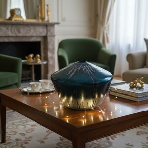 HANDCRAFTED Upcycled Glass Globe HANDPAINTED Tabletop Art Decor Green Silver